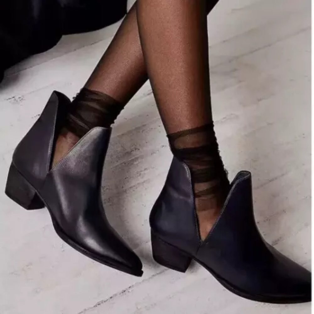 Free People Black Leather Cutout Ankle Booties